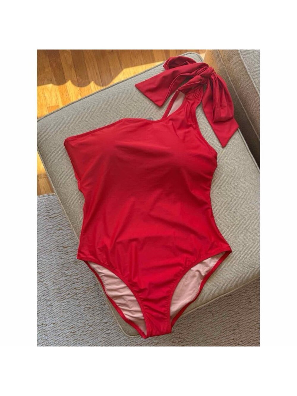 NWT J. Crew Bow One Shoulder One Piece Swimsuit Red Size 16